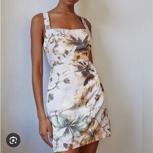 Aritzia Floral Mini Dress - White and Brown
